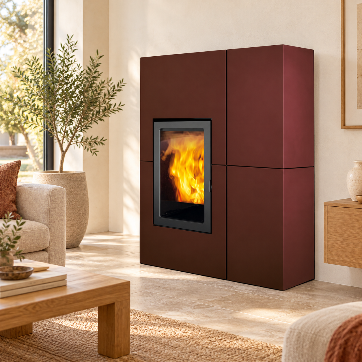 OUTLET – Edilkamin Blade H18 18,7 kW acciaio bordeaux + Kit R – foto ambientata