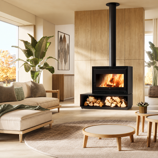 Edilkamin Bench 65 con panca modulo B 120 cm inclusa - immagine ambientata illustrativa