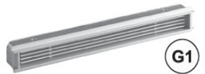 Griglia aerazione G1 36 × 3 cm – illustrazione di catalogo; finitura secondo variante selezionata
