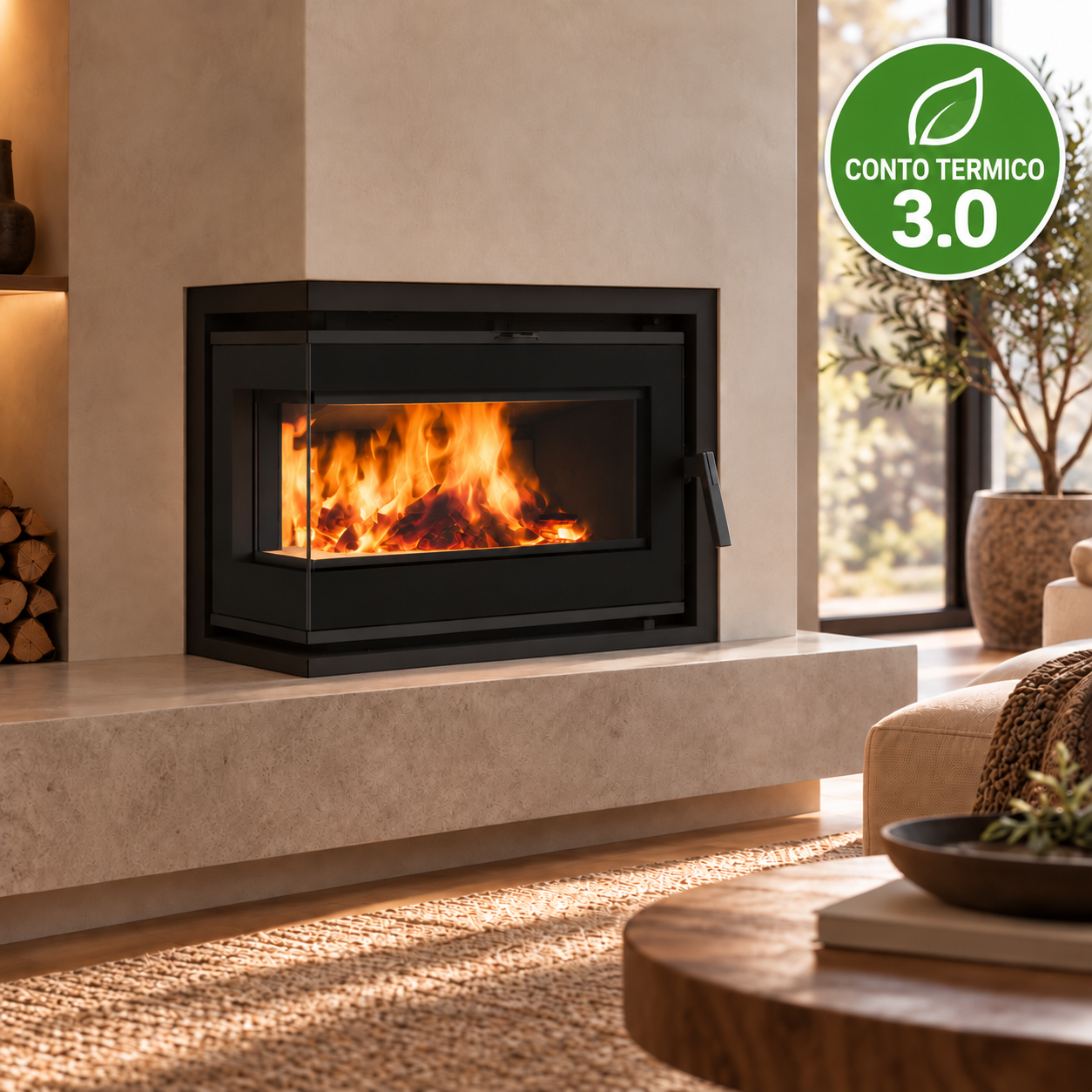 Firebox 49L - ambientazione illustrativa con dicitura Conto Termico 3.0