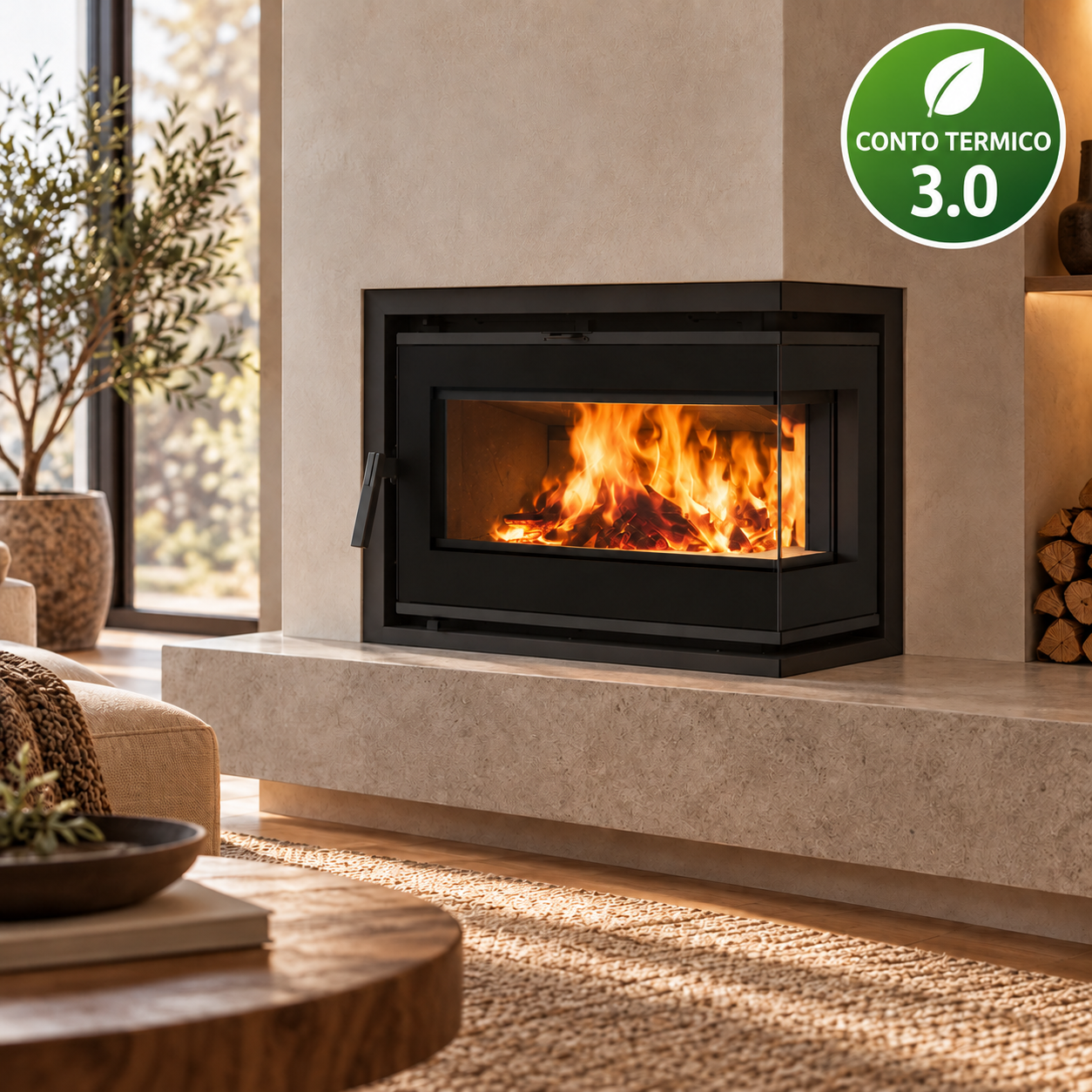 Firebox 49R - ambientazione illustrativa con dicitura Conto Termico 3.0