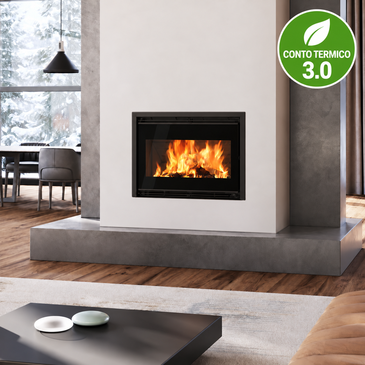 Firebox 65 - ambientazione illustrativa con dicitura Conto Termico 3.0