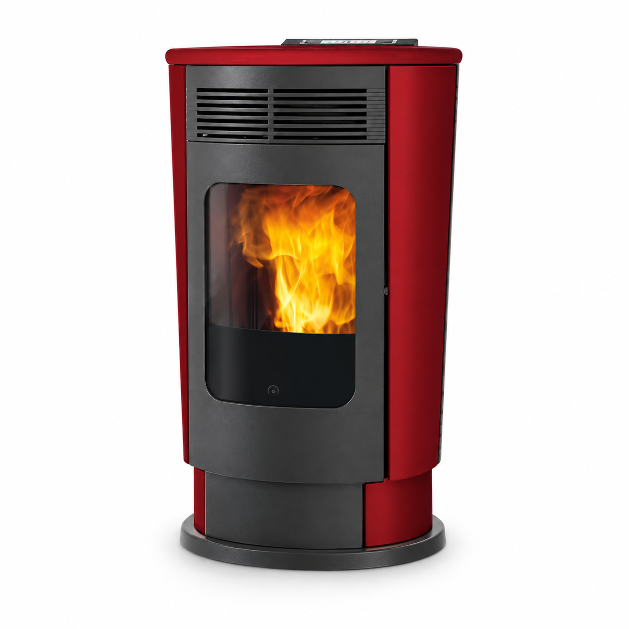 EK Stufa a pellet Mod. Logo ceramica bordeaux  9 kw - Edilkamin - OUTLET – foto prodotto su fondo bianco