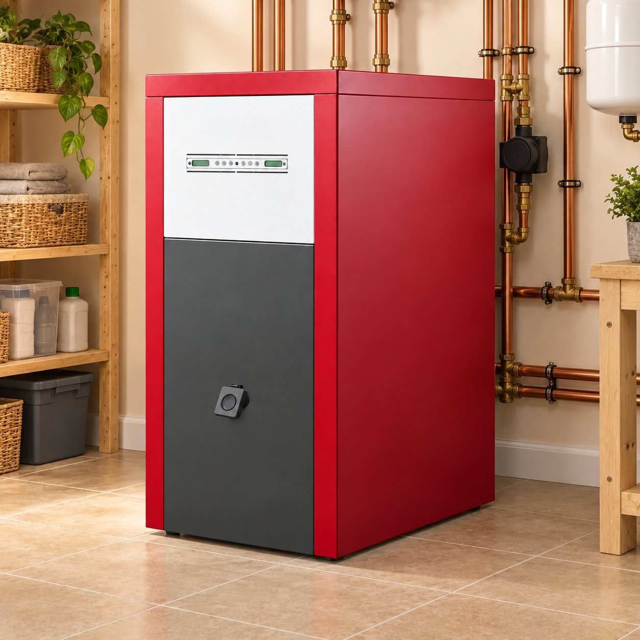 Caldaia a pellet Edilkamin Atlanta 33 AE – OUTLET in locale tecnico – ambientazione illustrativa
