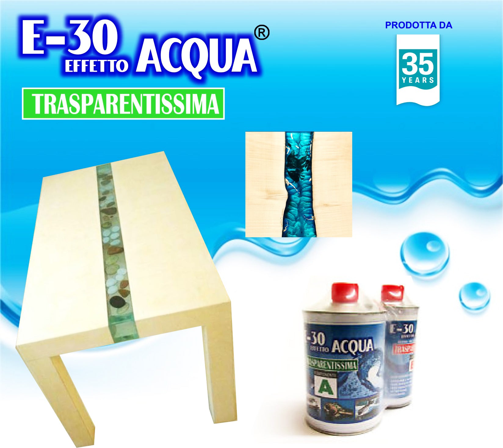 Resina Epossidica – E30 Effetto Acqua - Ultra Trasparente Atossica  per Creazioni Artistiche, Rivestimento Superfici