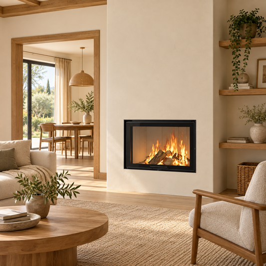 Edilkamin Windo 70, interno bianco – esempio di installazione con rivestimento non incluso