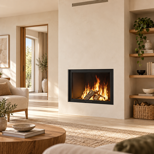Edilkamin Windo 90 T, interno nero – esempio di installazione con rivestimento non incluso